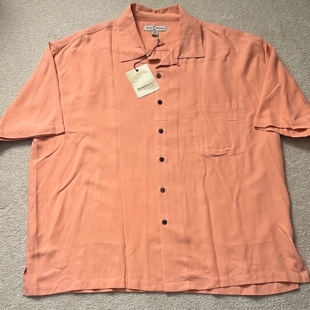 Tommy Bahama Harley Davidson 100% Silk Men's Coral Button Down Shirt size XXL